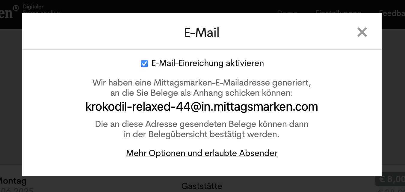 Essensmarken E-Mail-Adresse