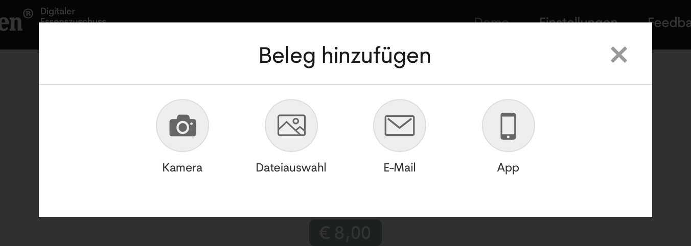 Essenszuschuss - Digitalen Beleg hochladen - Möglichkeiten