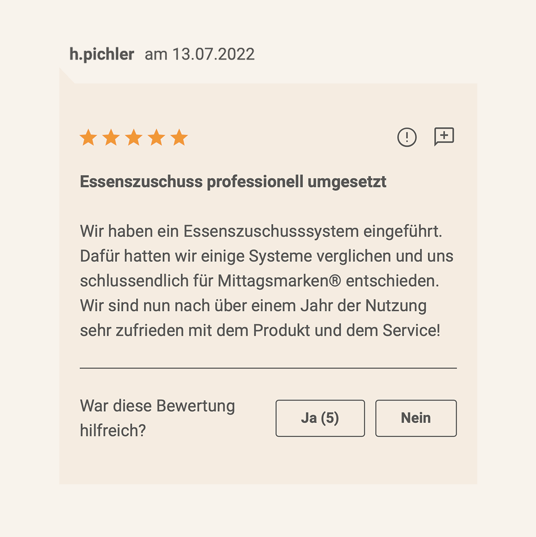Rezension Mittagsmarken Essenszuschuss – anonymes Testimonial von h.pichler via FirmenABC